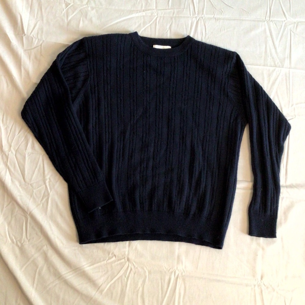 Alfred Dunner Men's Sweater Medium Navy Blue Acrylic Warm Ribbed Knit Pullover‎